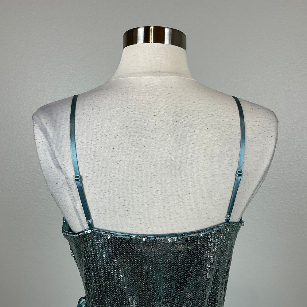Aidan Mattox Mint Green/Blue Evening Gown Sequined Sleeveless Wrap Dress Size 8 - Picture 9 of 13